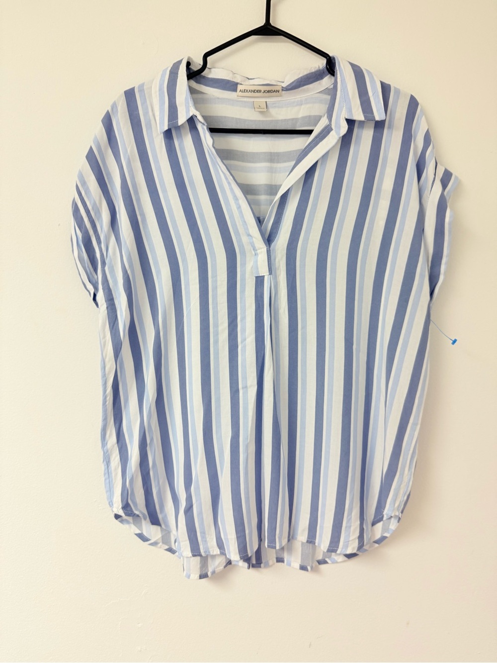 Alexander Jordan Blue & White Striped Short-Sleeve Button Down